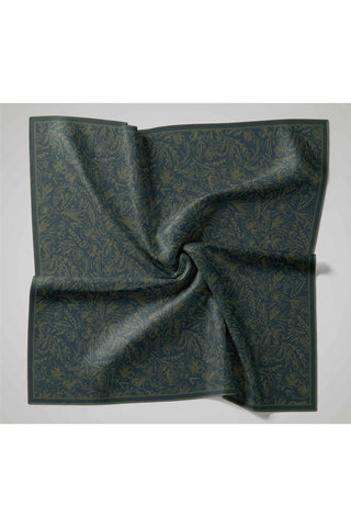 Twill İpek Eşarp Koyu Yeşil Çiçek Desenli Tok Duruşlu Kaymaz 90X90