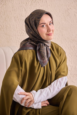 Twill İpek Eşarp Line Koyu Yeşil