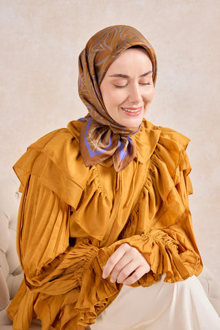 Twill İpek Eşarp Line Taba