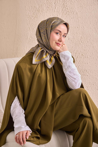 Twill İpek Eşarp Line Yeşil Gri
