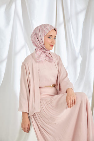 Twill İpek Eşarp Micro Kare Koyu Pembe