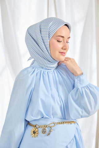Twill İpek Eşarp Micro Kare Mavi