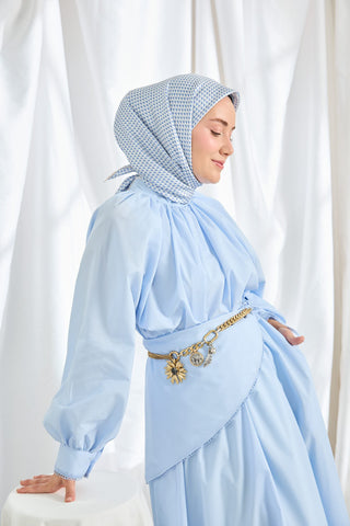 Twill İpek Eşarp Micro Kare Mavi