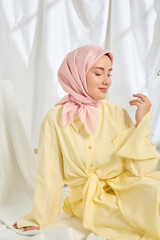 Twill İpek Eşarp Micro Kare Pembe