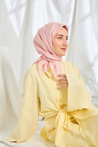 Twill İpek Eşarp Micro Kare Pembe