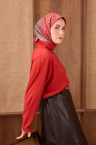 Twill İpek Eşarp Mihenk Kırmızı - Twill İpek Eşarp - | Silk Home