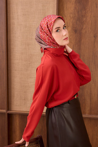 Twill İpek Eşarp Mihenk Kırmızı - Twill İpek Eşarp - | Silk Home