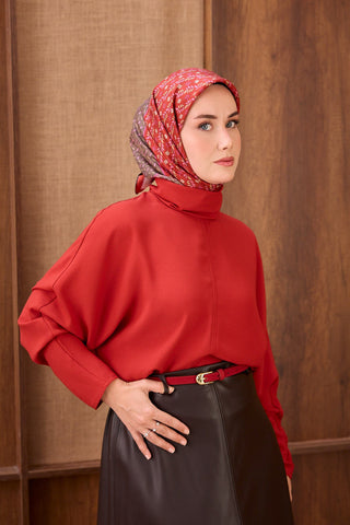 Twill İpek Eşarp Mihenk Kırmızı - Twill İpek Eşarp - | Silk Home