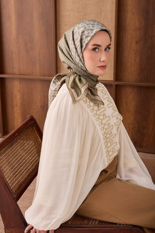 Twill İpek Eşarp Mihenk Yeşil - Twill İpek Eşarp - | Silk Home