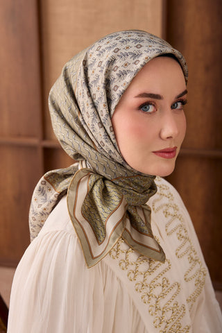 Twill İpek Eşarp Mihenk Yeşil - Twill İpek Eşarp - | Silk Home