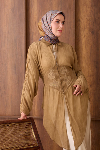Twill İpek Eşarp Mihenk Yeşil Kahve - Twill İpek Eşarp - | Silk Home