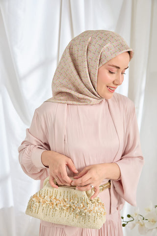 Twill İpek Eşarp Mini Bouquet Açık Vizon