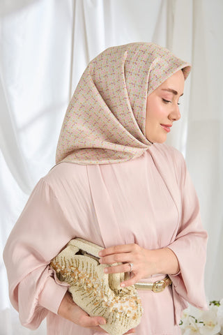Twill İpek Eşarp Mini Bouquet Açık Vizon