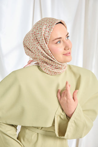 Шелковый платок Twill "Мини букет" кремовый