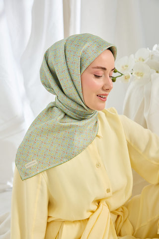 Twill İpek Eşarp Mini Bouquet Mint Yeşil