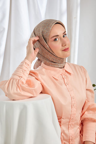 Twill İpek Eşarp Mini Bouquet Vizon