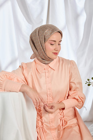 Twill İpek Eşarp Mini Bouquet Vizon