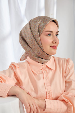 Twill İpek Eşarp Mini Bouquet Vizon - Twill İpek Eşarp - | Silk Home