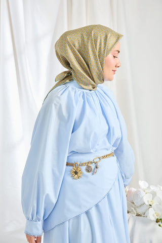 Twill İpek Eşarp Mini Bouquet Yağ Yeşili
