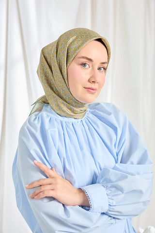 Twill İpek Eşarp Mini Bouquet Yağ Yeşili