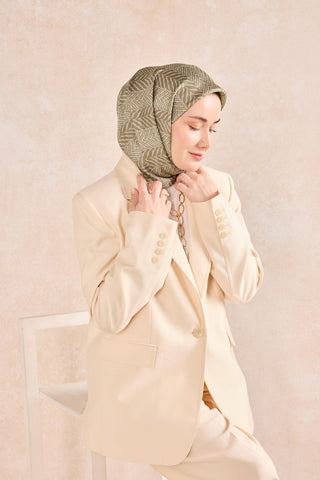 Twill İpek Eşarp Minimal Desen Koyu Vizon 90x90