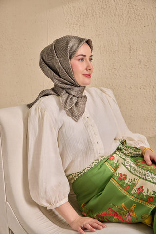 Twill İpek Eşarp Minimal Desen Küf Yeşili 90x90