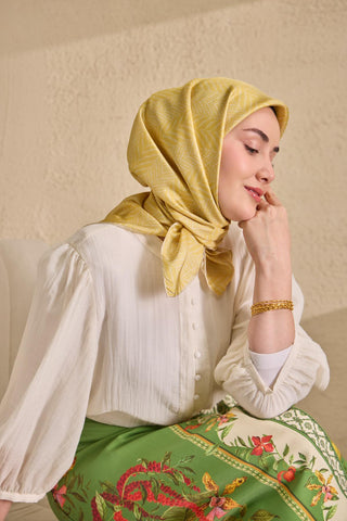 Twill İpek Eşarp Minimal Desen Sarı 90x90