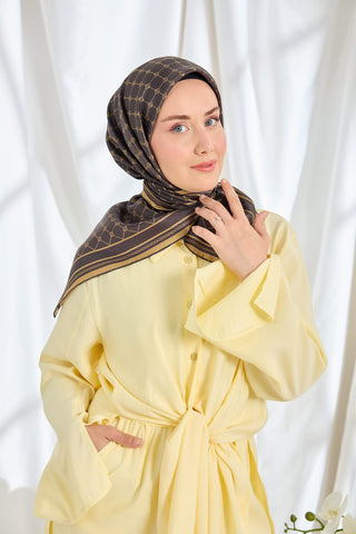 Twill İpek Eşarp Monogram Acı Kahve - Twill İpek Eşarp - | Silk Home