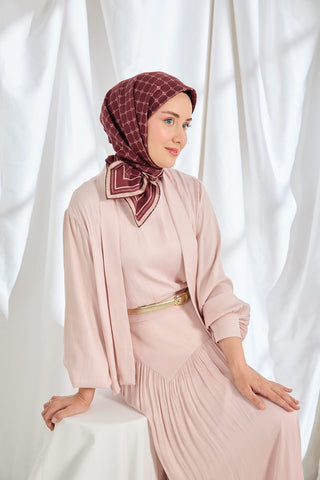 Twill İpek Eşarp Monogram Bordo - Twill İpek Eşarp - | Silk Home