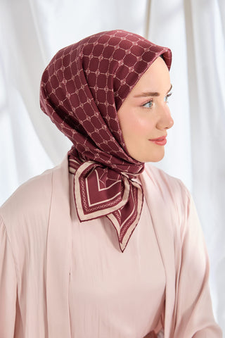 Twill İpek Eşarp Monogram Bordo