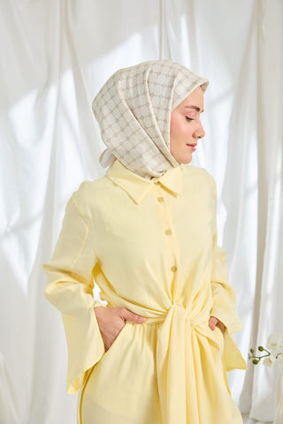 Twill İpek Eşarp Monogram Krem - Twill İpek Eşarp - | Silk Home