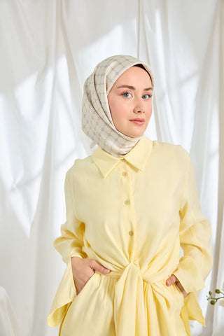 Twill İpek Eşarp Monogram Krem - Twill İpek Eşarp - | Silk Home