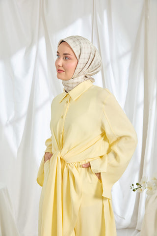 Twill İpek Eşarp Monogram Krem - Twill İpek Eşarp - | Silk Home