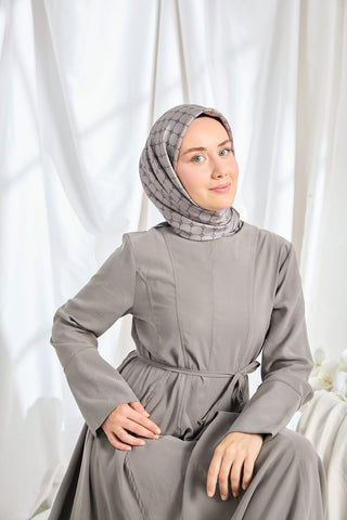 Twill İpek Eşarp Monogram Koyu Gri - Twill İpek Eşarp - | Silk Home