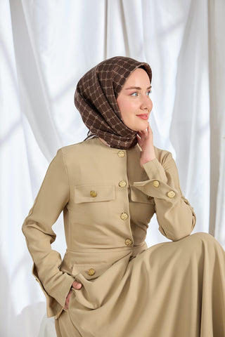 Twill İpek Eşarp Monogram Kahverengi