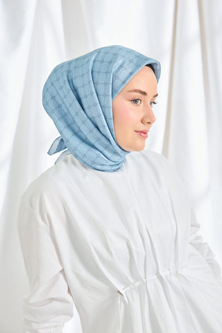 Twill İpek Eşarp Monogram Bebe Mavisi - Twill İpek Eşarp - | Silk Home
