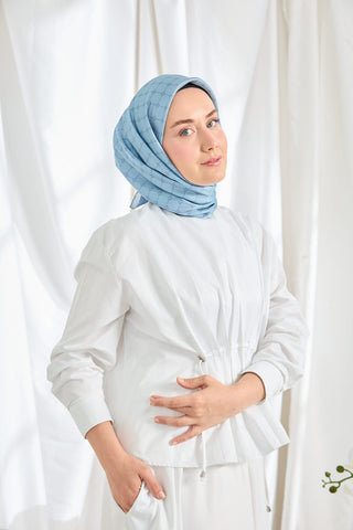 Twill İpek Eşarp Monogram Bebe Mavisi - Twill İpek Eşarp - | Silk Home