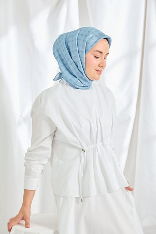 Twill İpek Eşarp Monogram Bebe Mavisi - Twill İpek Eşarp - | Silk Home