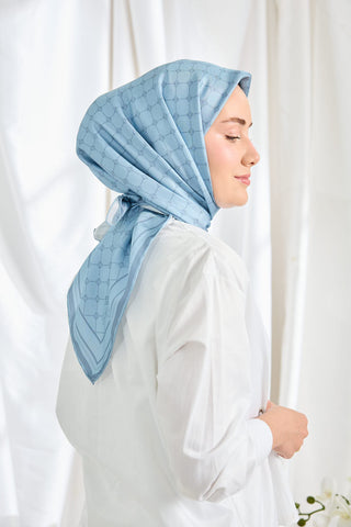 Twill İpek Eşarp Monogram Bebe Mavisi - Twill İpek Eşarp - | Silk Home