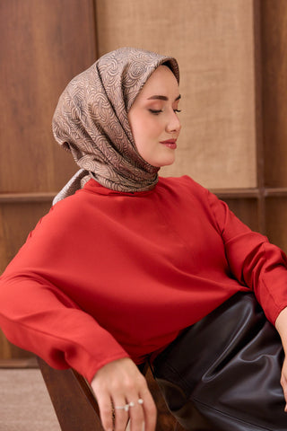 Twill İpek Eşarp Monokromatik Camel