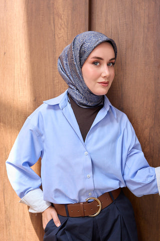 Twill İpek Eşarp Monokromatik Mavi - Sura İpek Eşarp - | Silk Home