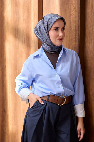 Twill İpek Eşarp Monokromatik Mavi - Sura İpek Eşarp - | Silk Home