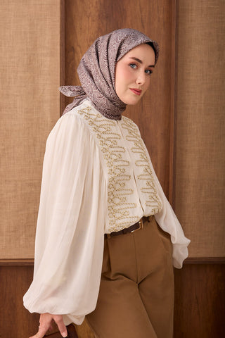 Twill İpek Eşarp Monokromatik Vizon