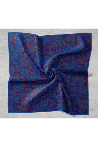 Twill İpek Eşarp Mor Saks Acı Kahve Papatya Desenli Tok Duruşlu 90X90