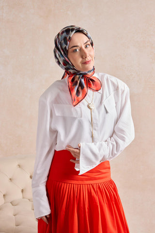 Twill İpek Eşarp Noiré Narçiçeği 90x90
