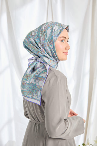 Twill İpek Eşarp Ottoman Paisley Gümüş