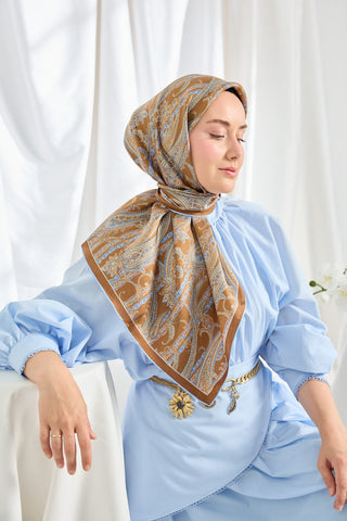 Twill İpek Eşarp Ottoman Paisley Karamel