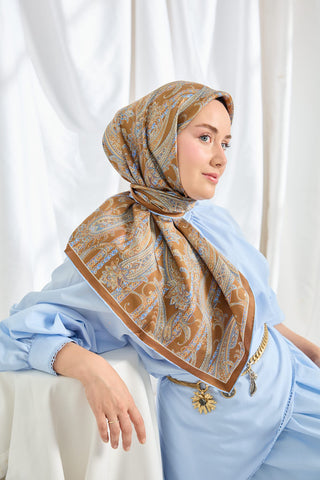 Twill İpek Eşarp Ottoman Paisley Karamel