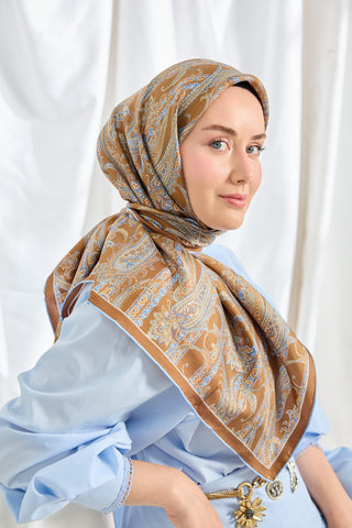 Twill İpek Eşarp Ottoman Paisley Karamel