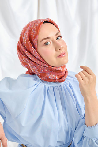 Twill İpek Eşarp Ottoman Paisley Mercan